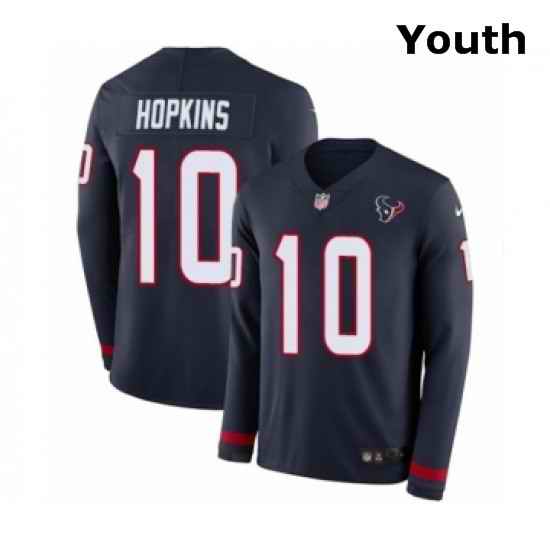 Youth Nike Houston Texans 10 DeAndre Hopkins Limited Navy Blue Therma Long Sleeve NFL Jersey